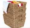 Set of 4 Seagrass Storage Tote Baskets, Laundry Organizer w/ Insert Handles