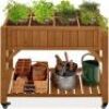 Elevated Mobile Pocket Herb Garden Bed w/ Lockable Wheels, Storage Shelf
