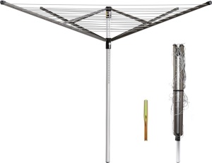 JS HANGER Clothesline Outdoor Rotary Dryer, 4 Arms Foldable Heavy Duty Height Adjustable Clothes Drying Rack, 196FT Drying Space, Hang Wet or Dry Laundry 