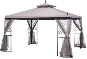 Sunjoy L-GZ288PST-4H 10' x 12' Parlay Gazebo with Netting, Gray/Black - Appears New