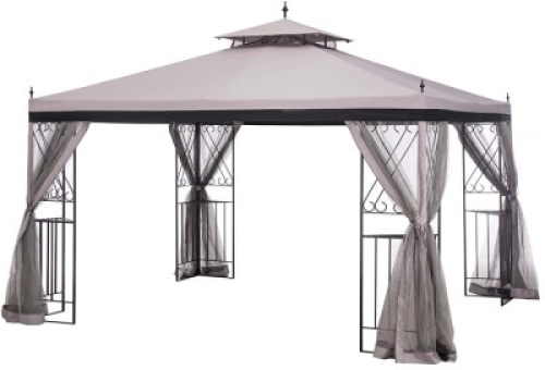 Sunjoy L-GZ288PST-4H 10' x 12' Parlay Gazebo with Netting, Gray/Black -&nbsp;Appears New