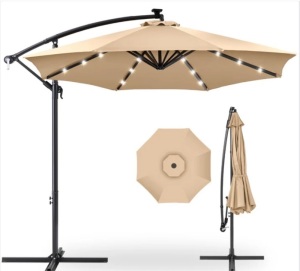 Solar LED Offset Hanging Patio Umbrella w/ Crank Tilt Adjustment - 10ft