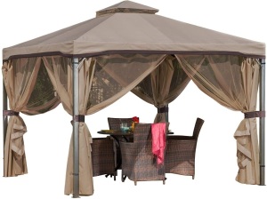 Great Deal Furniture Sonoma Outdoor Fabric/Steel Gazebo Canopy in Light Brown - Appears New