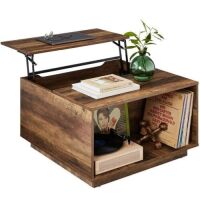 Square Rustic Modern Lift Top Coffee Table w/ Cubby