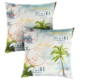 Sorra Home Blue/White Outdoor Knife Edge Throw Pillows, 2 Pack 