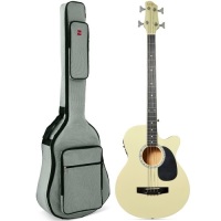Best Choice Products 22-Fret Full Size Acoustic Electric Bass Guitar w/ 4-Band Equalizer, Truss Rod - Cream White
