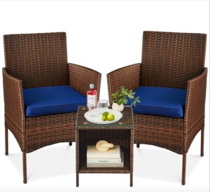 3-Piece Outdoor Patio Wicker Bistro Set w/ Side Storage Table