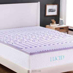 LUCID 2 Inch 5 Zone Lavender Memory Foam Mattress Topper - Queen. NEW