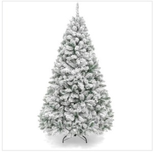 Premium Snow Flocked Artificial Pine Christmas Tree w/ Foldable Metal Base