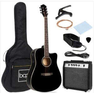 Beginner Acoustic Electric Cutaway Guitar Set w/ Case, Strap - 41in