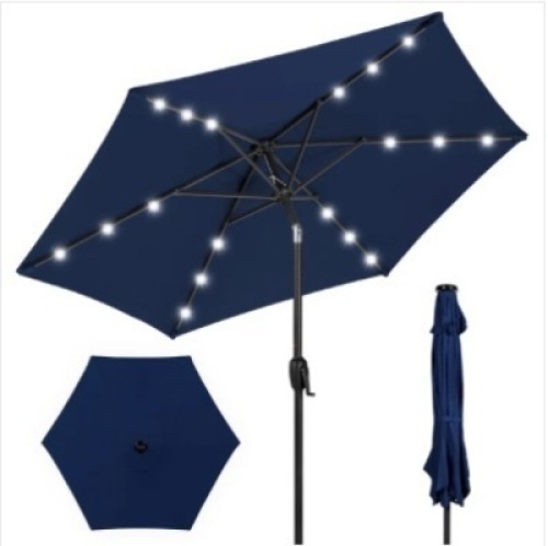 Outdoor Solar Patio Umbrella w/ Push Button Tilt, Crank Lift - 7.5ft
