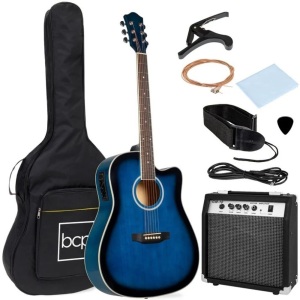 Beginner Acoustic Electric Cutaway Guitar Set w/ Case, Strap - 41in