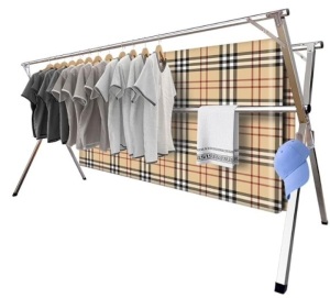 Upgrade 94.5 Inches Clothes Drying Rack, Premium Stainless Steel Adjustable and Foldable Laundry Drying Rack for Indoor Outdoor, with 20 Windproof Hooks