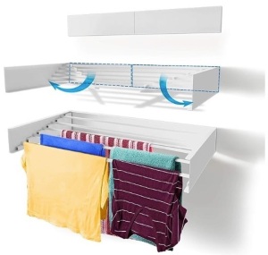 Step Up Laundry Drying Rack (40-INCH White), Wall Mounted, Retractable Clothes Drying Rack, 40lbs Capacity, 11.6 Linear Ft, with Wall Template and Long Screwdriver Bit