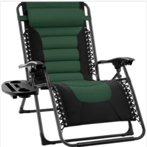 Oversized Padded Zero Gravity Chair, Folding Recliner w/ Headrest, Side Tray