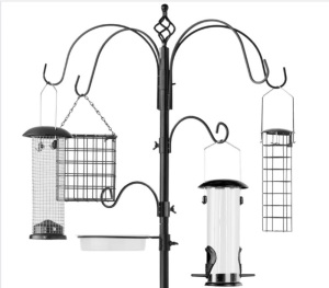 Bird Feeding Station, 6-Hook Steel Multi-Feeder Stand w/ 4 Feeders - 89in