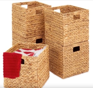 Set of 5 Collapsible Hyacinth Storage Baskets w/ Inserts - 13x13in