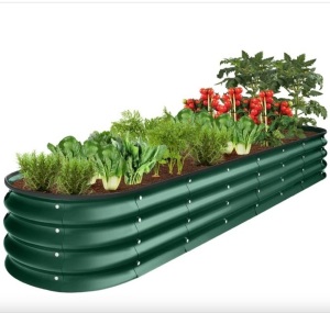 Outdoor Metal Raised Oval Garden Bed for Vegetables, Flowers - 8x2x1ft