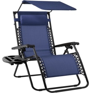 Folding Zero Gravity Recliner Patio Lounge Chair w/ Canopy, Side Tray 34"(L) x 27"(W) x 49"(H)