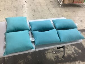 Lot of Greendale Home Fashions Solid Teal Lumbar Outdoor Throw Pillows (4) & Square Throw Pillows (2) 