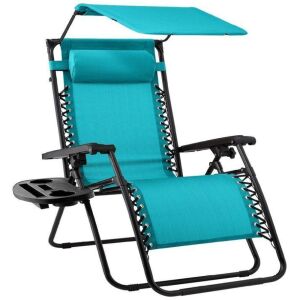 Folding Zero Gravity Recliner Patio Lounge Chair w/ Canopy, Side Tray