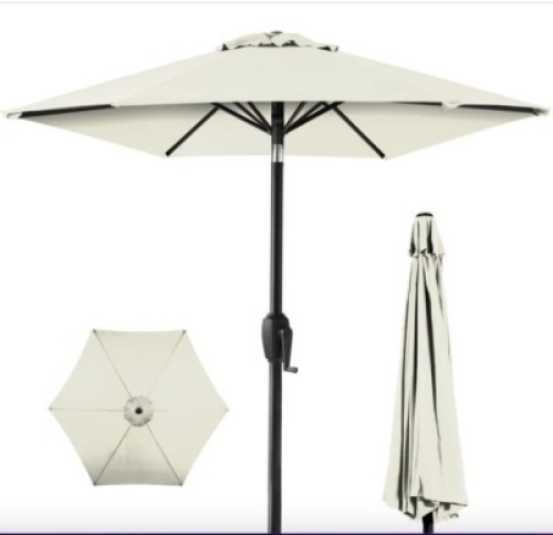 Outdoor Market Patio Umbrella w/ Push Button Tilt, Crank Lift - 7.5ft