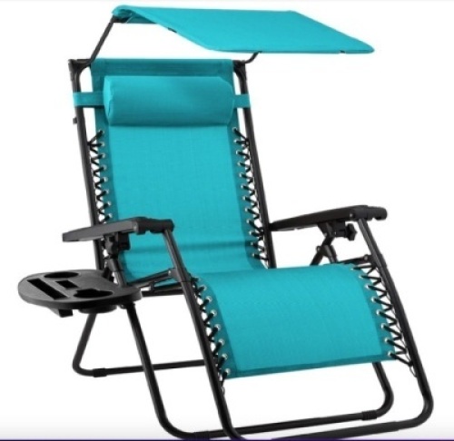 Folding Zero Gravity Recliner Patio Lounge Chair w/ Canopy, Side Tray