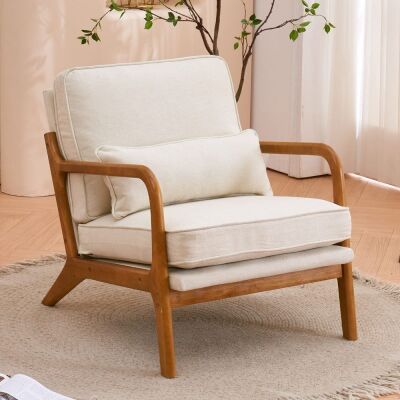 Modern Accent Chair with Rubber Wood Frame and Lumbar Pillow