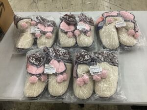 Lot of (5) Funziez! Women's Bootie Slippers, Cream/Pink, XL