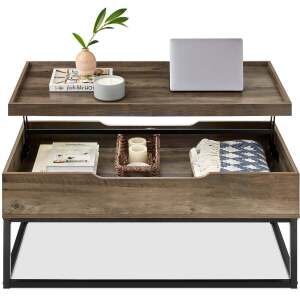 Lift Top Coffee Table w/ Tray Edge Tabletop, Wood-Grain Finish