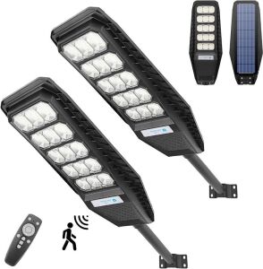  300W Solar Street Light, 2 Light Set Motion Sensor Dusk to Dawn 15000LM 