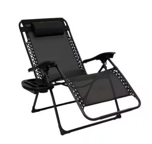 Patio Premier Oversized Black Metal Zero Gravity Chair with Leg Stabilizers and Big Cupholder