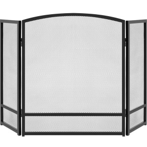 Best Choice Products 54.25x30.25in 3-Panel Steel Mesh Fireplace Screen, Spark Guard w/ Rustic Worn Finish - Black