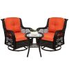 3-Piece Patio Wicker Bistro Furniture Set w/ 2 Swivel Rocking Chairs, Table