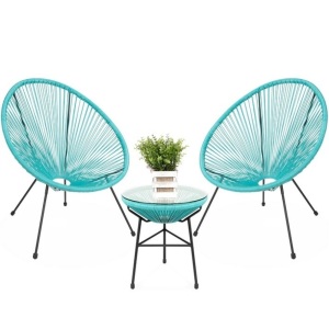 3-Piece All-Weather Patio Acapulco Bistro Set w/ Rope, Glass Top Table