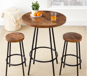 3-Piece Bistro Set Modern Round Counter Height Dining Set w/ 2 Stools
