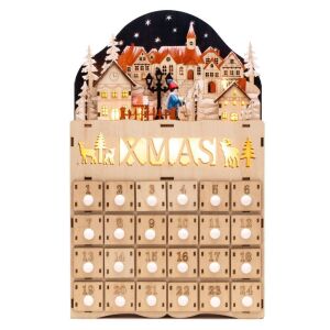 Case of (3) Wooden Christmas Village Advent Calendar w/ Battery-Operated LED Light Background