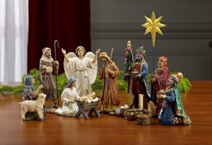 7" Nativity Figurines with Real Gold, Frankincense and Myrrh - Appears New 