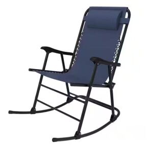 Navy Metal Outdoor Rocking Chair Folding Light-weight Portable Design, with Headrest 