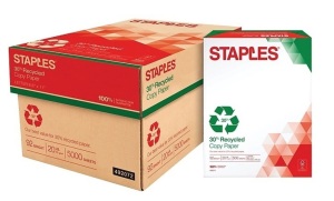 Staples 30% Recycled 8.5" x 11" (US letter) Copy Paper, 20 lbs., 92 Brightness, 5000/Carton 