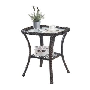 Brown Square Wicker Outdoor Side Table 