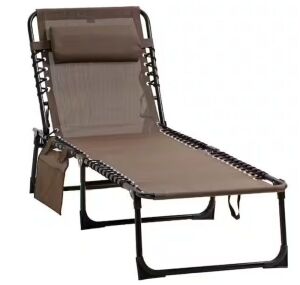 Outsunny Reclining Metal Outdoor Lounge Chair with Adjustable Backrest and Removable Pillow in Brown 