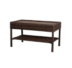 Hampton Bay Cambridge Brown Wicker Patio Coffee Table with Faux Wood Top