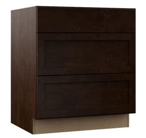 Hampton Bay Shaker 30 in. W x 24 in. D x 34.5 in. H Assembled Drawer Base Kitchen Cabinet in Java with Full Extension Glides