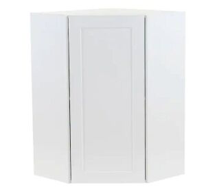 Hampton Bay Cambridge White Shaker Assembled Corner Wall Cabinet with 1 Soft Close Door, 24 in. W x 12.5 in. D x 30 in. H