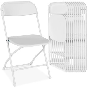 Set of 10 Folding Stacking Plastic Chairs w/ Non-Slip Feet