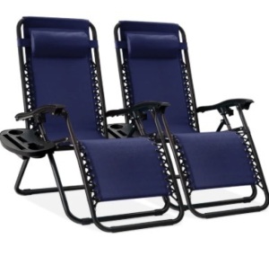 Set of 2 Adjustable Zero Gravity Patio Chair Recliners w/ Cup Holders