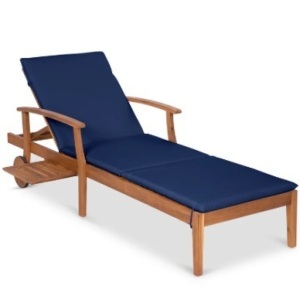 Adjustable Acacia Wood Chaise Lounge Chair w/ Side Table, Wheels - 79x26in