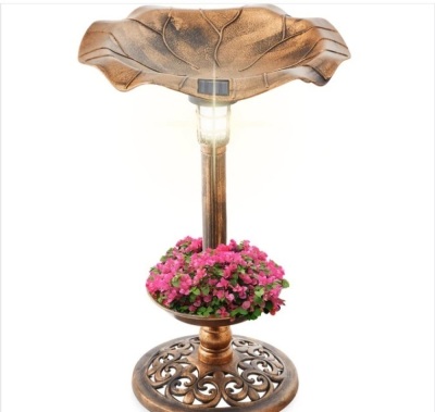 Solar Lighted Bird Bath w/ Planter