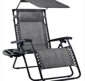 Folding Zero Gravity Recliner Patio Lounge Chair w/ Canopy, Side Tray